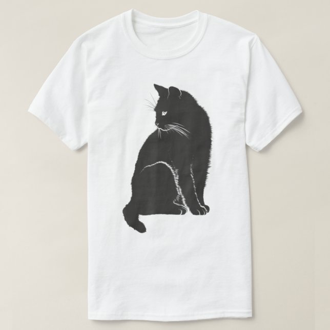 T-shirt Minimalist Cute Black Cat Owner Feline Art Kitten  (Design devant)