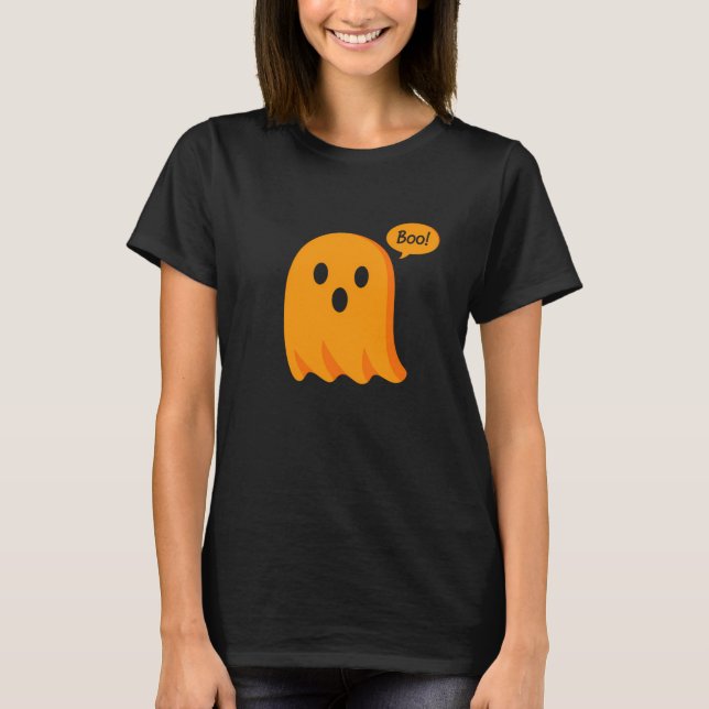 T-shirt Minimalist Orange Cartoon Ghost “Boo!” (Devant)