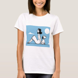T-shirt Minimalist Woman and Dog Illustration