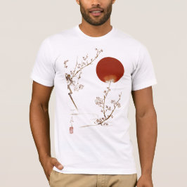 T-shirt Minimalist Zen Japanese Sun and Plum Branch Design