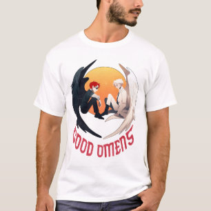 T-shirt Minimaliste BONNE OMENS Caractère Angel Et Diable