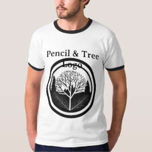T-shirt Minimaliste Crayon et arbre circulaire noir et bla