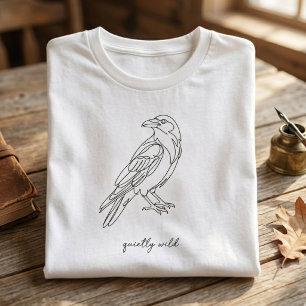 T-shirt Minimaliste Ligne d'Art Corbeau Silencieus