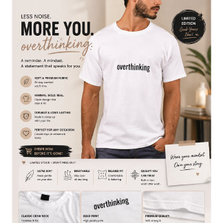 T-shirt minimaliste « Overthinking » pour hommes |