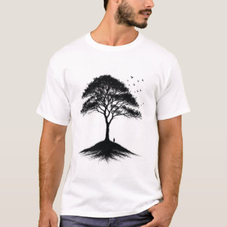 T - Shirt Minimalistische Bäume und Vögel |