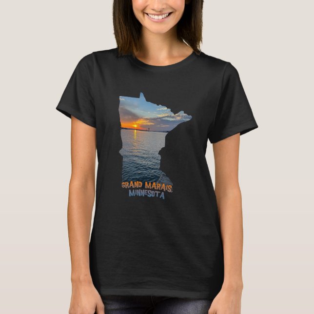 T-shirt Minnesota State Outline Grand Marais Sunset  1 (Devant)