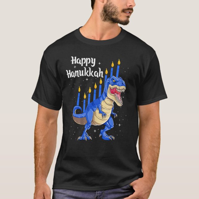 T-shirt Minorasaurus Rex Dinosaur Chanukkah Heureux Hanouk (Devant)
