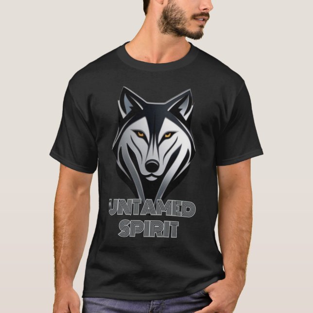 T-shirt Minuit Noir et Métallurgique Loup Logo Art (Devant)