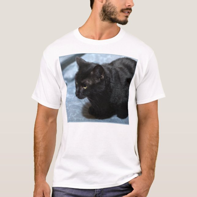 T-shirt Minuit sur le bleu (chat noir) (Devant)