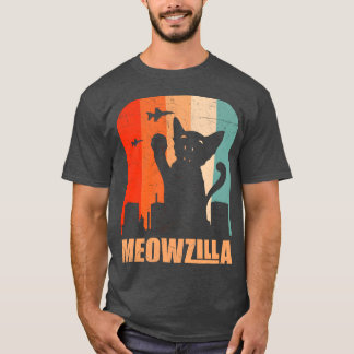 T-shirt Miowzilla drôle, chat mignon détruisant un ami de
