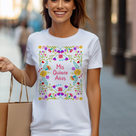 T-shirt Mis Quince Anos Mexicaine Fiesta Floral Quinceaner