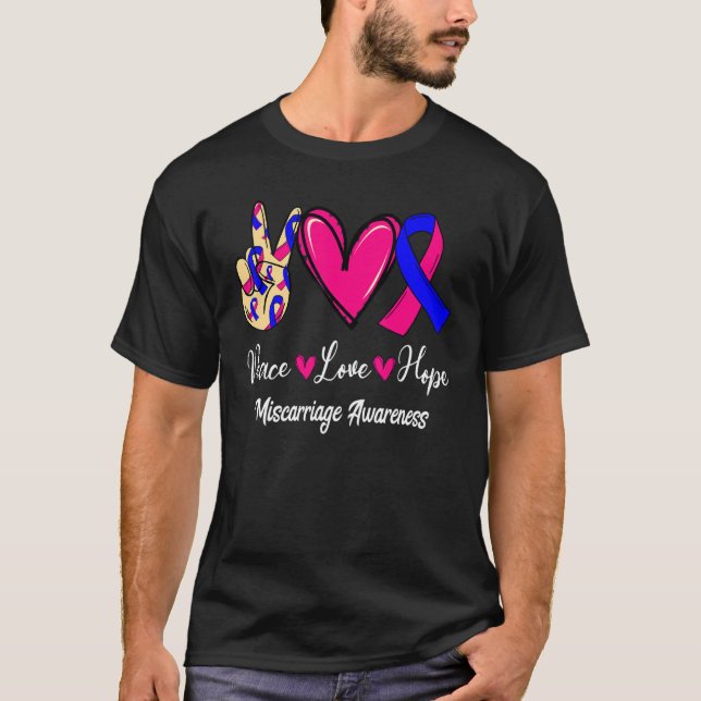 T-shirt Miscarriage Awareness Peace Love Hope Pink & Blue  (Devant)