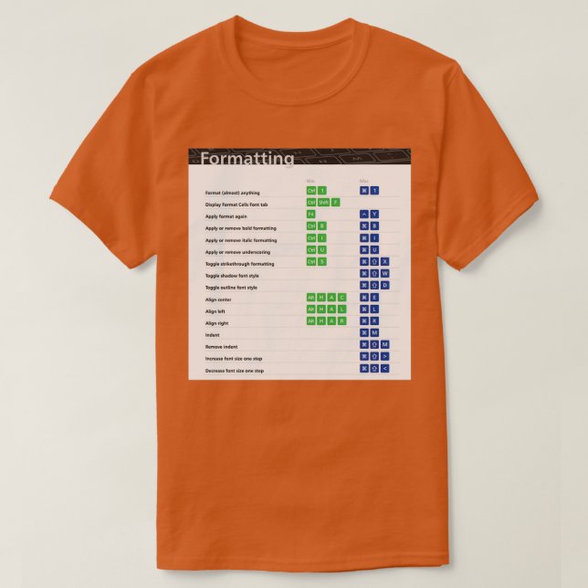 T-shirt Mise en forme des raccourcis clavier Excel Raccour (Design devant)
