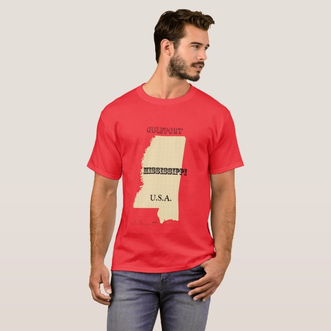 T-shirt - Mississippi Carte avec la ville (Devant entier)