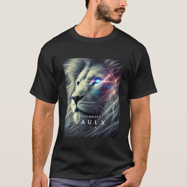 T - Shirt mit AI Print of Lion. (Vorderseite)