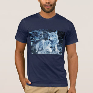 T-Shirt mit blauem Wolf