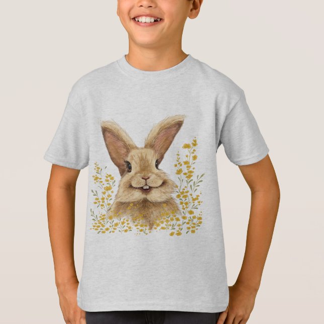 T - Shirt mit dem Print Happy Bunny in Golden Tone (Vorderseite)