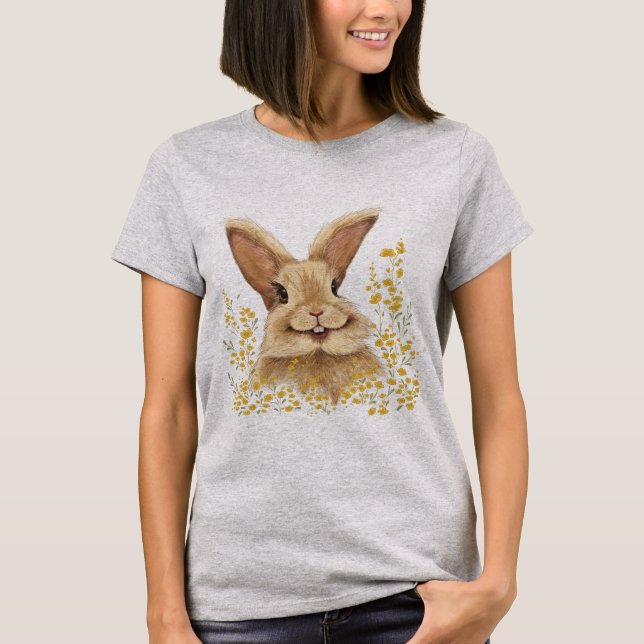 T - Shirt mit dem Print Happy Bunny in Golden Tone (Vorderseite)