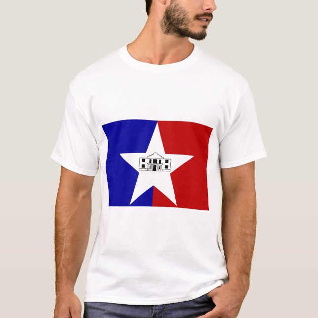 T Shirt mit der Flagge von San Antonio City, Texas (Vorderseite)
