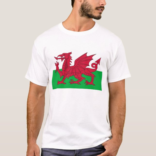 T Shirt mit der Flagge von Wales. (Vorderseite)