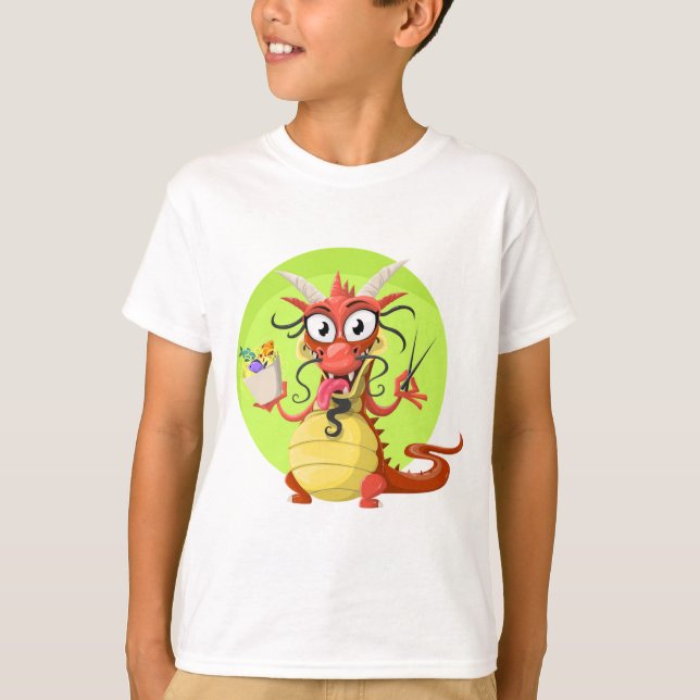 T - Shirt mit einem feinen Drachen. Maglietta bamb (Vorderseite)