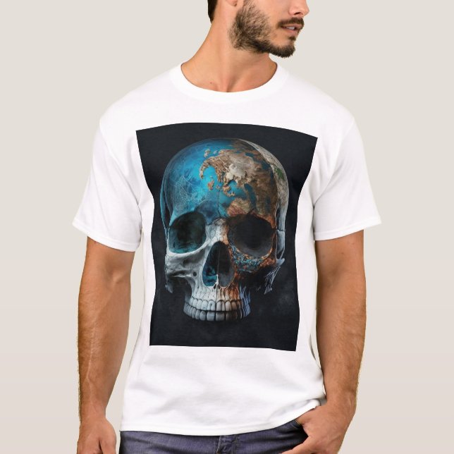 T Shirt mit einem Schädel wie Erde (Vorderseite)
