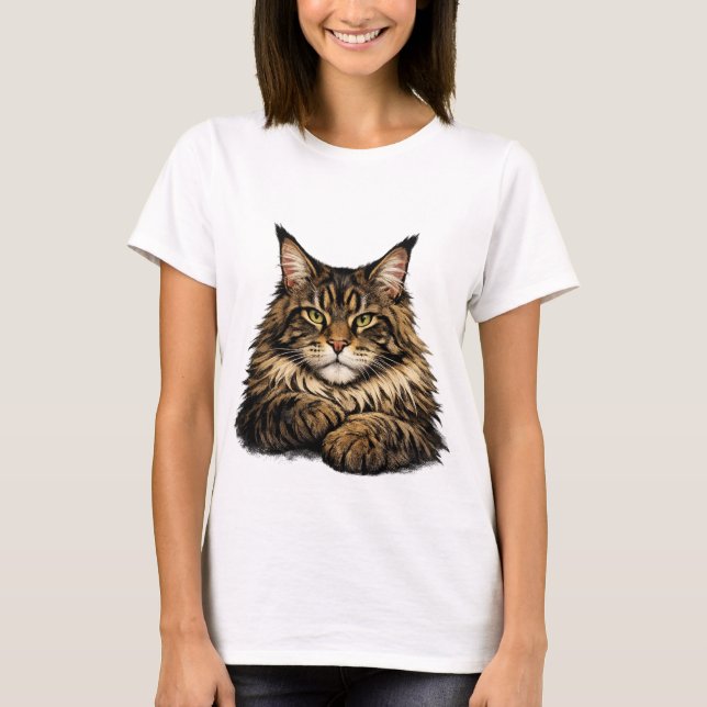 T-Shirt mit einer Maine-Coon-Katze (Vorderseite)