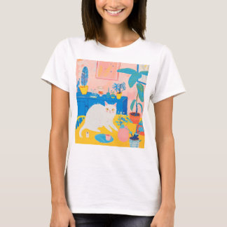 T - Shirt mit einer weißen Katze auf dem Tisch