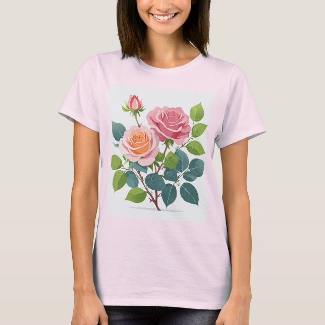 T - Shirt mit einigen rosa Rosen (Vorderseite)