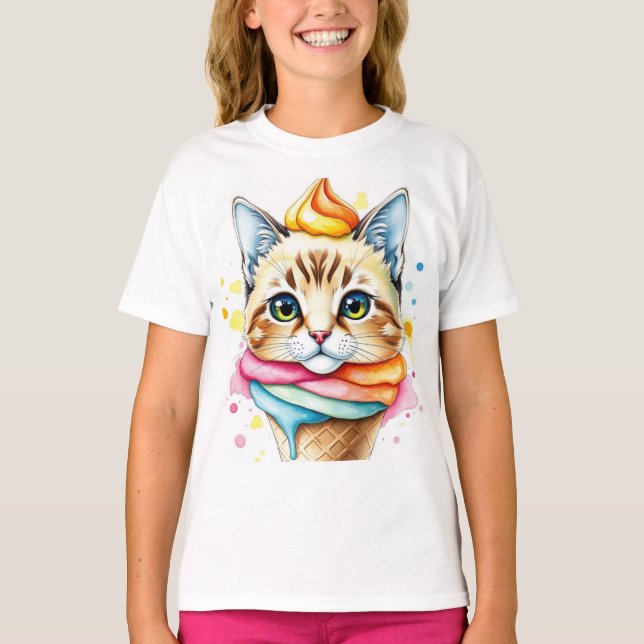 T-Shirt mit Eiscreme und Katze (Vorderseite)