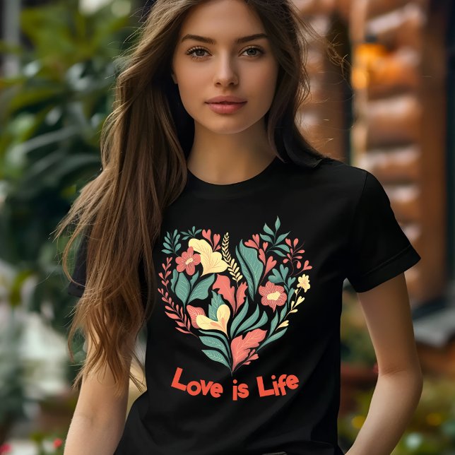 T - Shirt mit farbenfrohen und schwarzen Blumen (Von Creator hochgeladen)