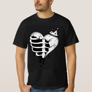 T-Shirt mit gebrochenem Herz-Krone-Skelett – Dunke