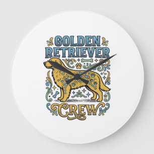 T-Shirt mit Golden Retriever und Vintage-Motiven f Große Wanduhr