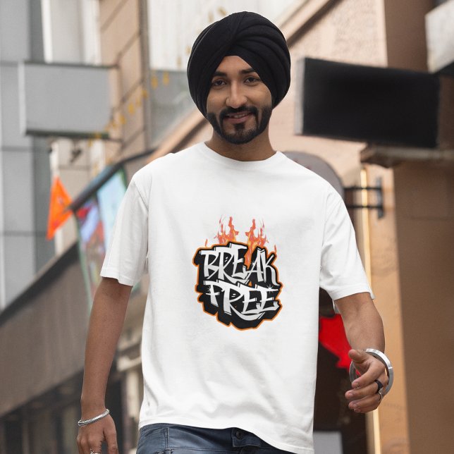 T-Shirt mit Graffiti-Flamme 'Break Free' (Von Creator hochgeladen)