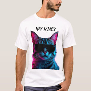 T-Shirt mit individuellem Namen und Neonkatzen-Des