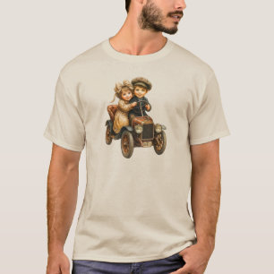 T-Shirt mit lachenden Kindern im Rückwärtswagen