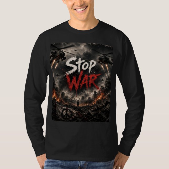 T-Shirt mit langen Ärmeln Stop-Krieg-Design (Vorderseite)