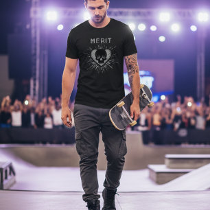 T-Shirt mit Merit-Totenkopf-Herz-Grunge-Grafik