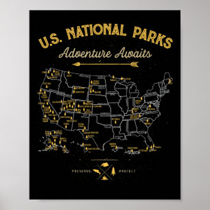 T-Shirt mit Nationalpark-Karte Camping Frauen Männ Poster