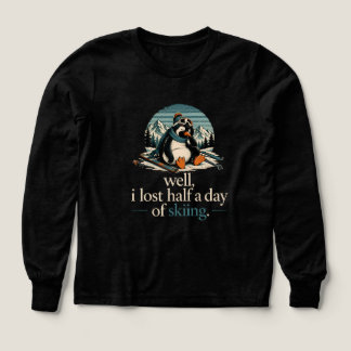 T-Shirt mit Pinguin beim Skifahren, auf dem steht: