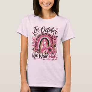 T-Shirt mit rosa Band Brustkrebs Regenbogen-Bewuss