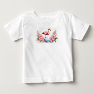 T - Shirt mit rosa Flamingo und Blume für Mädchen.