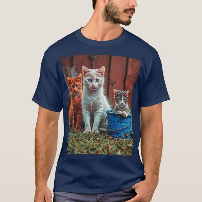T - Shirt mit roten, weißen und blauen Eimern (Vorderseite)