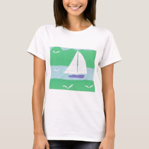 T - Shirt mit Segelboot und Bergdesign