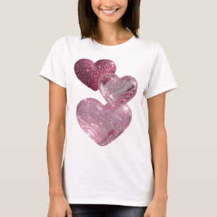 T-Shirt mit Spielerei Silber PINK HEARTS Slogan