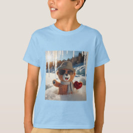 T-Shirt mit Teddybär mit Sonnenbrille im Schnee