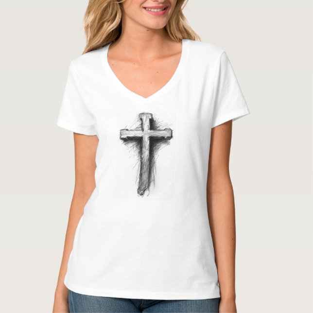 T-Shirt mit V-Ausschnitt und mutigem christlichen  (Vorderseite)