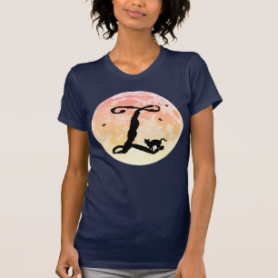 T-Shirt mit Vollmond und Anfangsbuchstabe L Katze 