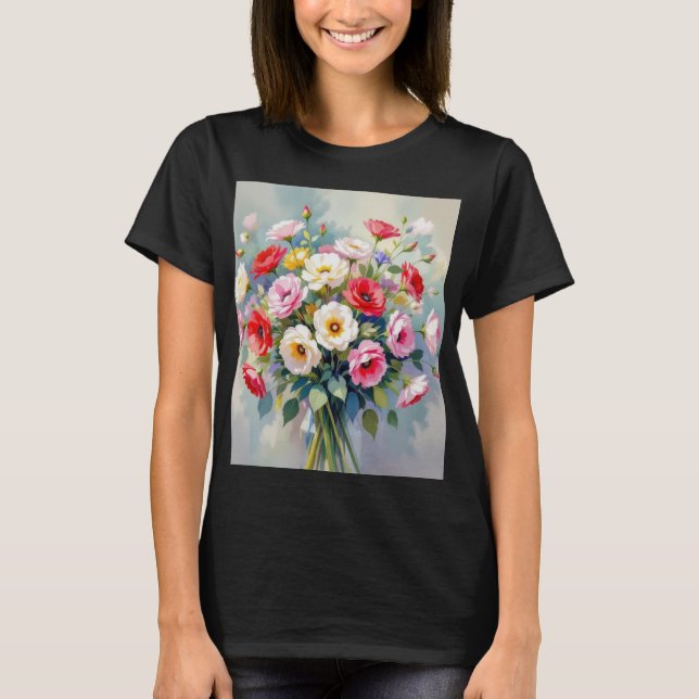 T-Shirt mit Wasserfarben-Blumenstrauß  (Vorderseite)
