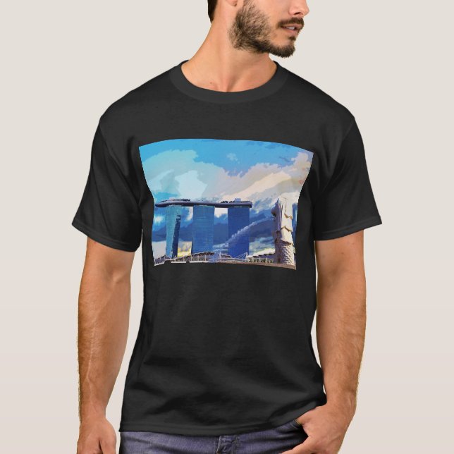 T-shirt Mlion Marina Bay Architecture Singapour (Devant)